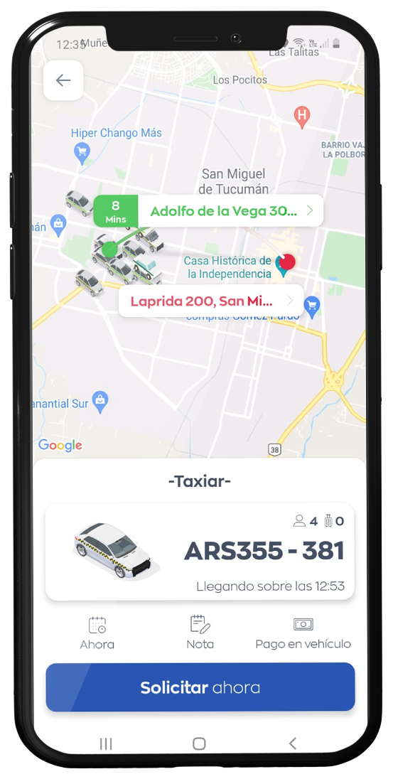 Pantalla de la app Taxiar: confirmá los datos