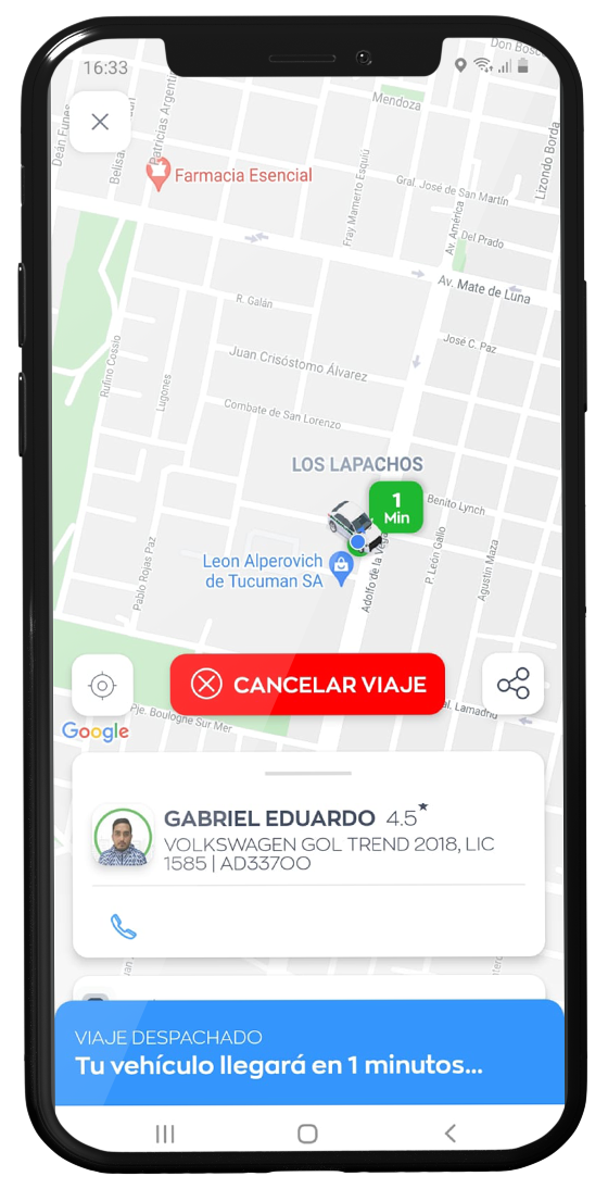 Pantalla de la app Taxiar: seguí el recorrido