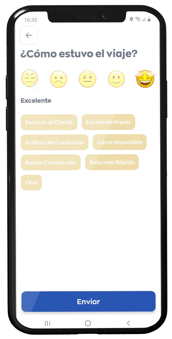 Pantalla de la app Taxiar: pagá y evaluá